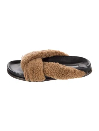 Pre-owned Emme Parsons Shearling Faux Fur Trim Slides In Brown