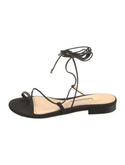 Pre-owned Emme Parsons Suede Tassel Accents Sandals In Black