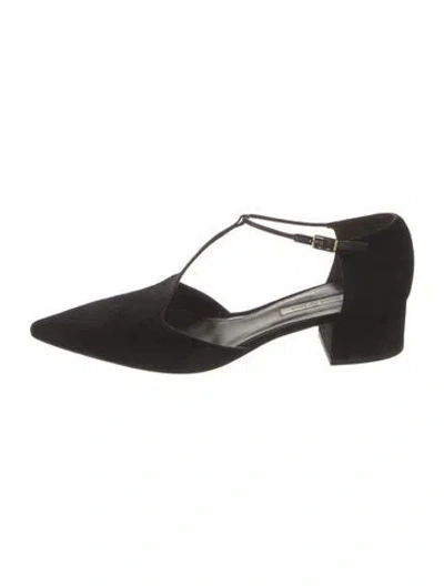 Pre-owned Emme Parsons Suede T-strap Pumps In Black