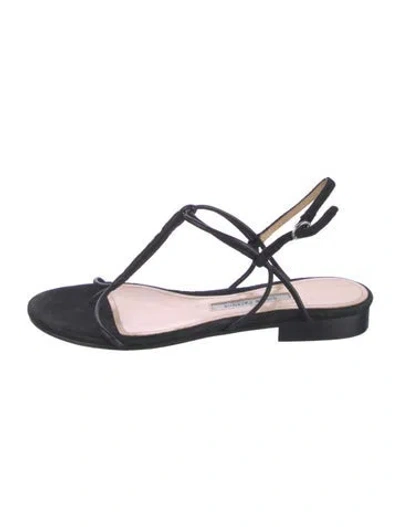 Pre-owned Emme Parsons Suede T-strap Sandals In Black