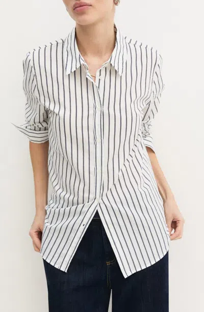 Emme Pinstripe Cotton Blend Button-up Shirt In White
