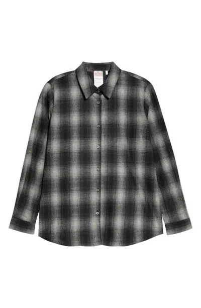 Emme Plaid Stretch Wool Blend Flannel Shirt In Gray