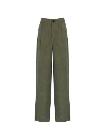 Emme Pleated Wide-leg Trousers In Green
