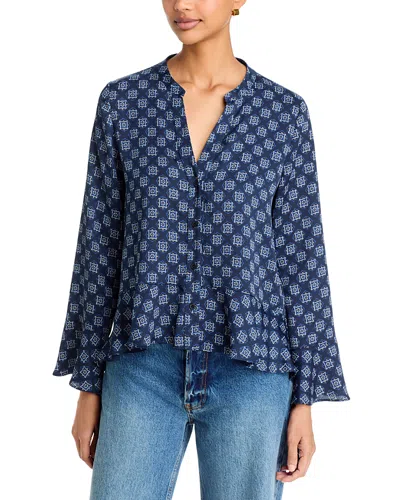 Emme Printed Crepe Flounce Shirt In Blue