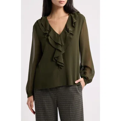 Emme Ruffled V-neck Georgette Top In Green