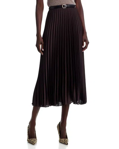 Emme Satin Plisse Pleated Midi Skirt In Brown