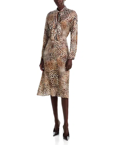 Emme Satin Tie Neck Shirtdress In Brown