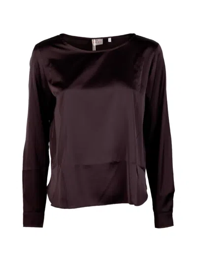 Emme Satin-finish Long-sleeve Blouse In Purple