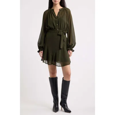 Emme Senape Belted Georgette Minidress In Green