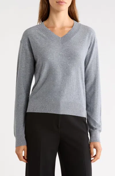Emme Sequin V-neck Sweater In Gray