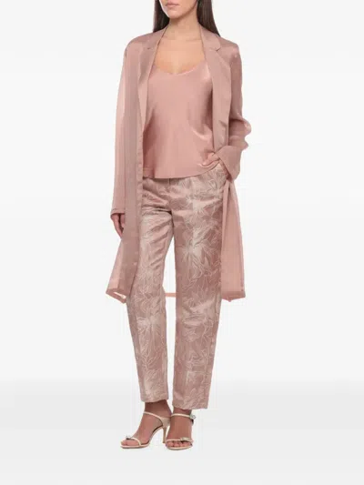 Emme Sheer Notched-lapel Mid-length Blazer In Pink