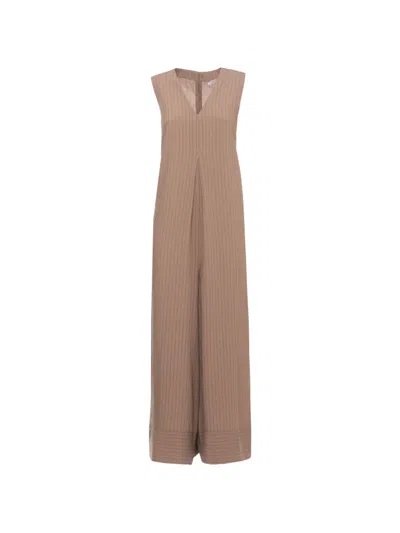 Emme Striped V-neck Jumpsuit In Brown