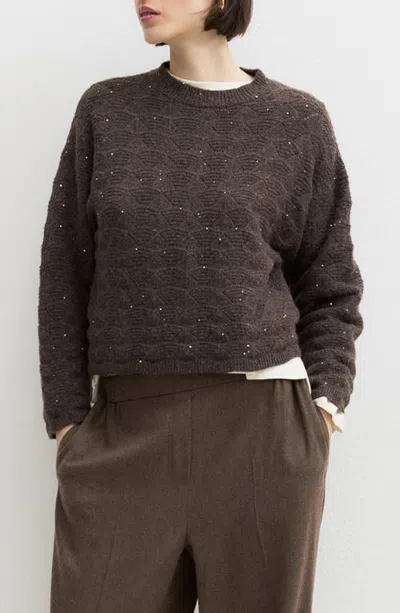 Emme Vernice Sequined Funnel Neck Sweater In Brown