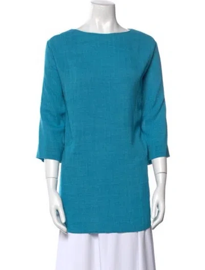 Pre-owned Emmelle Bateau Neckline Three-quarter Sleeve Tunic In Blue