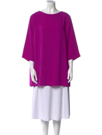 Pre-owned Emmelle Bateau Neckline Three-quarter Sleeve Tunic In Purple