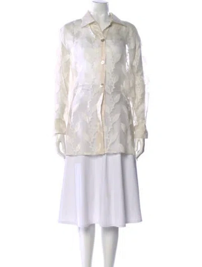 Pre-owned Emmelle Floral Print Long Sleeve Blouse In White