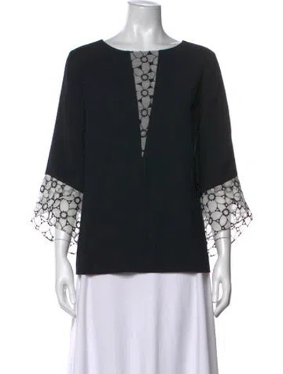 Pre-owned Emmelle Lace Pattern Crew Neck Top In Black