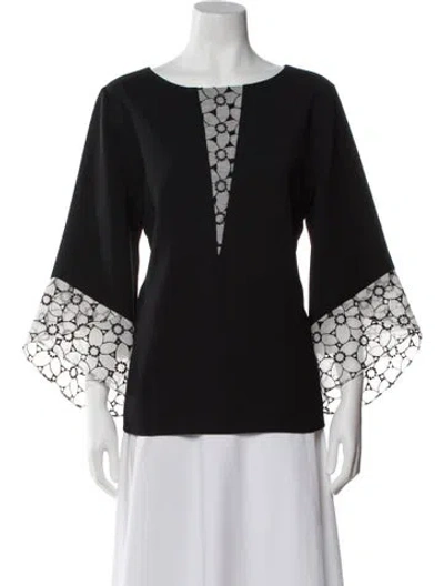 Pre-owned Emmelle Lace Pattern Scoop Neck Blouse In Black
