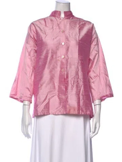 Pre-owned Emmelle Linen Three-quarter Sleeve Button-up Top In Pink