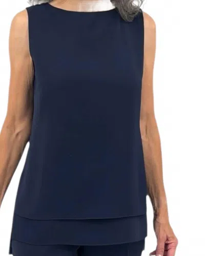 Emmelle Lustrous Crepe Double Layer Crew Neck Tank In Midnight In Blue