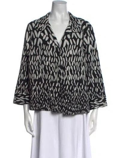 Pre-owned Emmelle Printed V-neck Top In Black
