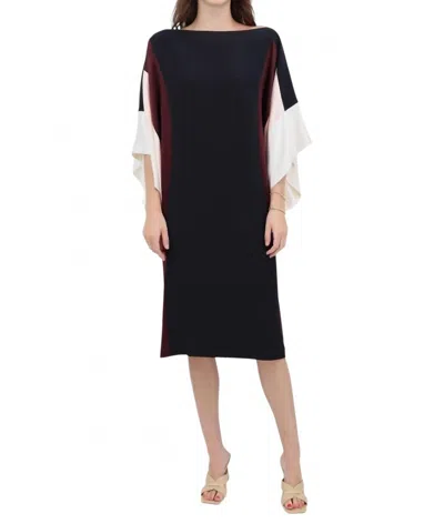 Emmelle Silk Dress With Contrast Satin Bands In Brown/rose/pearl Crystal In Multi