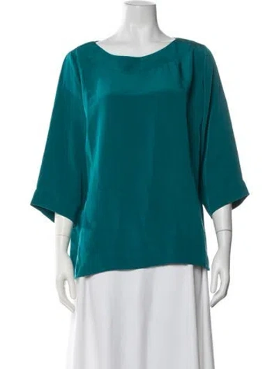 Pre-owned Emmelle Silk Scoop Neck Top In Blue