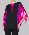 Emmelle Silk Tunic With Contrast Satin Bands In Orchid Multi In Black