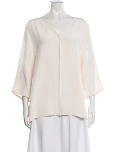 Pre-owned Emmelle Silk V-neck Top In Neutrals