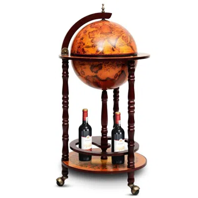 Emmeno 16th Century Wood Globe Wine Bar Stand In Brown