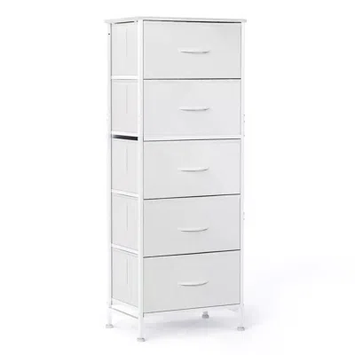 Emmeno 48in Dresser For Bedroom With 5 Fabric Drawers Nightstand Wardrobe Steel Frame Closet For Clothes St In White