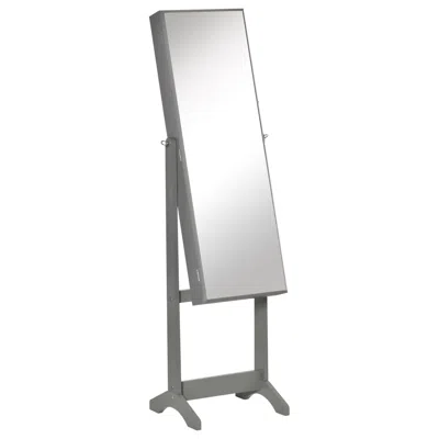 Emmeno Lockable Jewelry Cabinet With Full-length Mirror Floor Standing Organizer 4 Adjustable Angles Grey In Gray