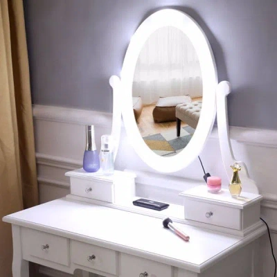 Emmeno With Light Bulb Single Mirror 5 Drawer Dressing Table White