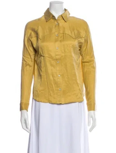 Pre-owned Emory Bee Long Sleeve Button-up Top In Yellow