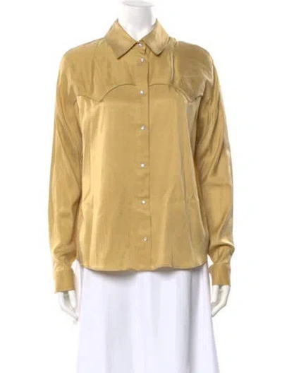 Pre-owned Emory Bee Long Sleeve Button-up Top In Yellow