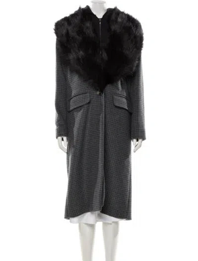 Pre-owned Emory Bee Plaid Print Faux Fur Coat W/ Tags In Green