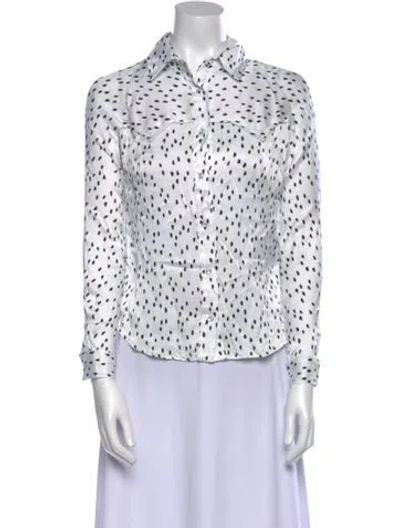 Pre-owned Emory Bee Printed Long Sleeve Button-up Top In White