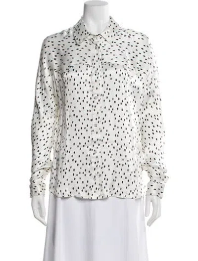 Pre-owned Emory Bee Printed Long Sleeve Button-up Top In White