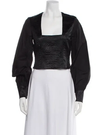 Pre-owned Emory Bee Square Neckline Long Sleeve Crop Top In Black
