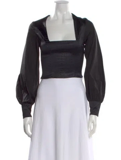 Pre-owned Emory Bee Square Neckline Long Sleeve Crop Top In Black