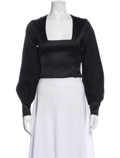 Pre-owned Emory Bee Square Neckline Long Sleeve Top In Black