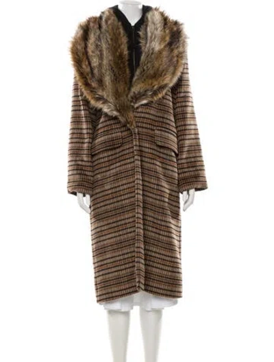 Pre-owned Emory Bee Striped Faux Fur Coat W/ Tags In Brown