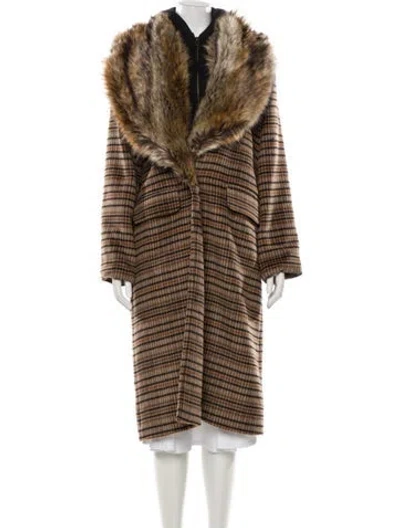 Pre-owned Emory Bee Striped Faux Fur Coat W/ Tags In Brown