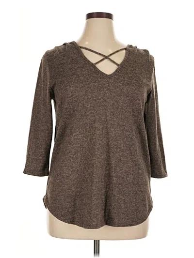 Pre-owned Emory Park 3/4 Sleeve Top Brown Keyhole Neckline Tops