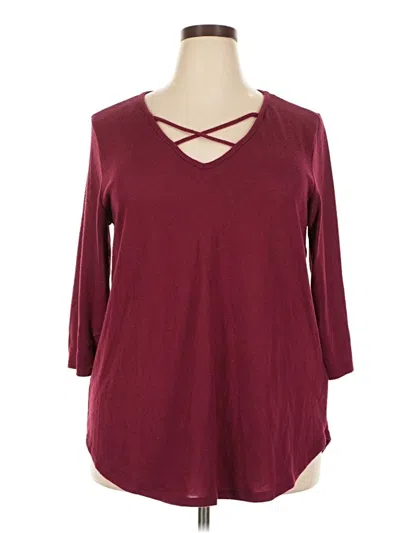 Pre-owned Emory Park 3/4 Sleeve Top Burgundy Keyhole Neckline Tops