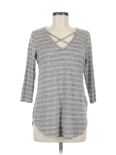 Pre-owned Emory Park 3/4 Sleeve Top Gray Keyhole Neckline Tops