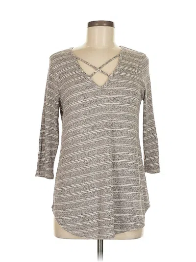 Pre-owned Emory Park 3/4 Sleeve Top Gray Keyhole Neckline Tops