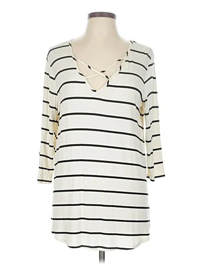 Pre-owned Emory Park 3/4 Sleeve Top Ivory Keyhole Neckline Tops In White