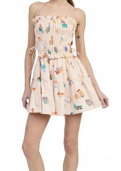 Emory Park Beach Print Mini Dress In Peach In Pink