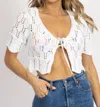 EMORY PARK CROCHET FRONT TIED CROP TOP IN WHITE